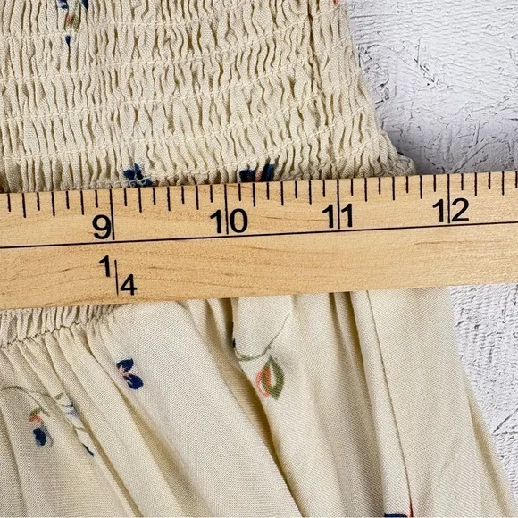 Angie Ruched M Floral Kids Dress in Cream and Blue Sleeveless Flowy Cottagecore - Picture 6 of 9